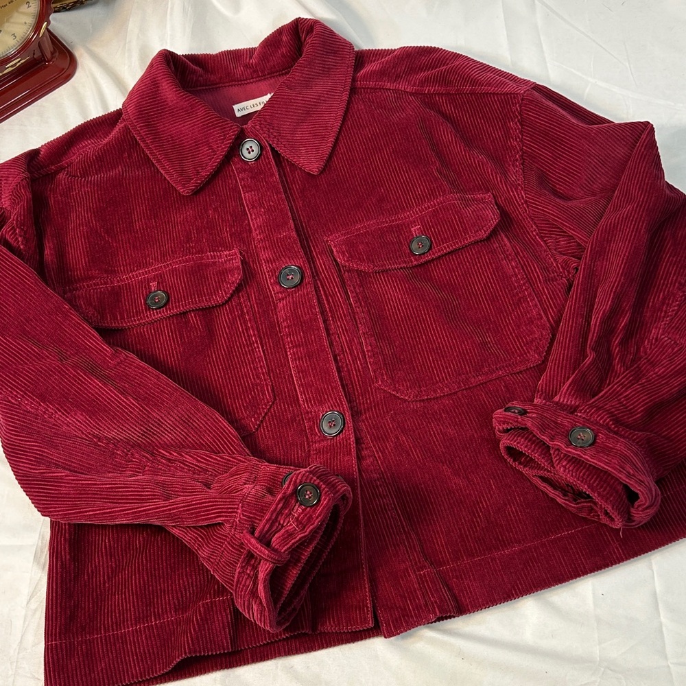 AVEC LES FILLES Shirt Corduroy Button Down long sleeve‎ Raspberry Women’s Small - Picture 5 of 11